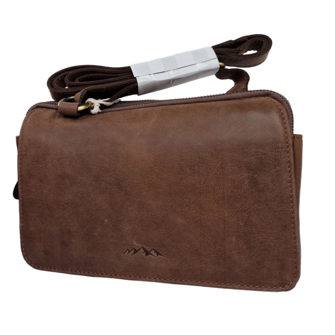 3 Zip Flap Over Genuine Leather Handbag