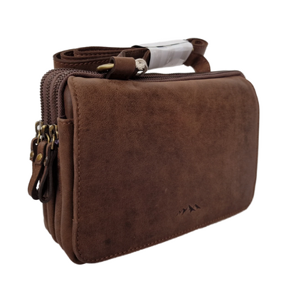 3 Zip Flap Over Genuine Leather Handbag